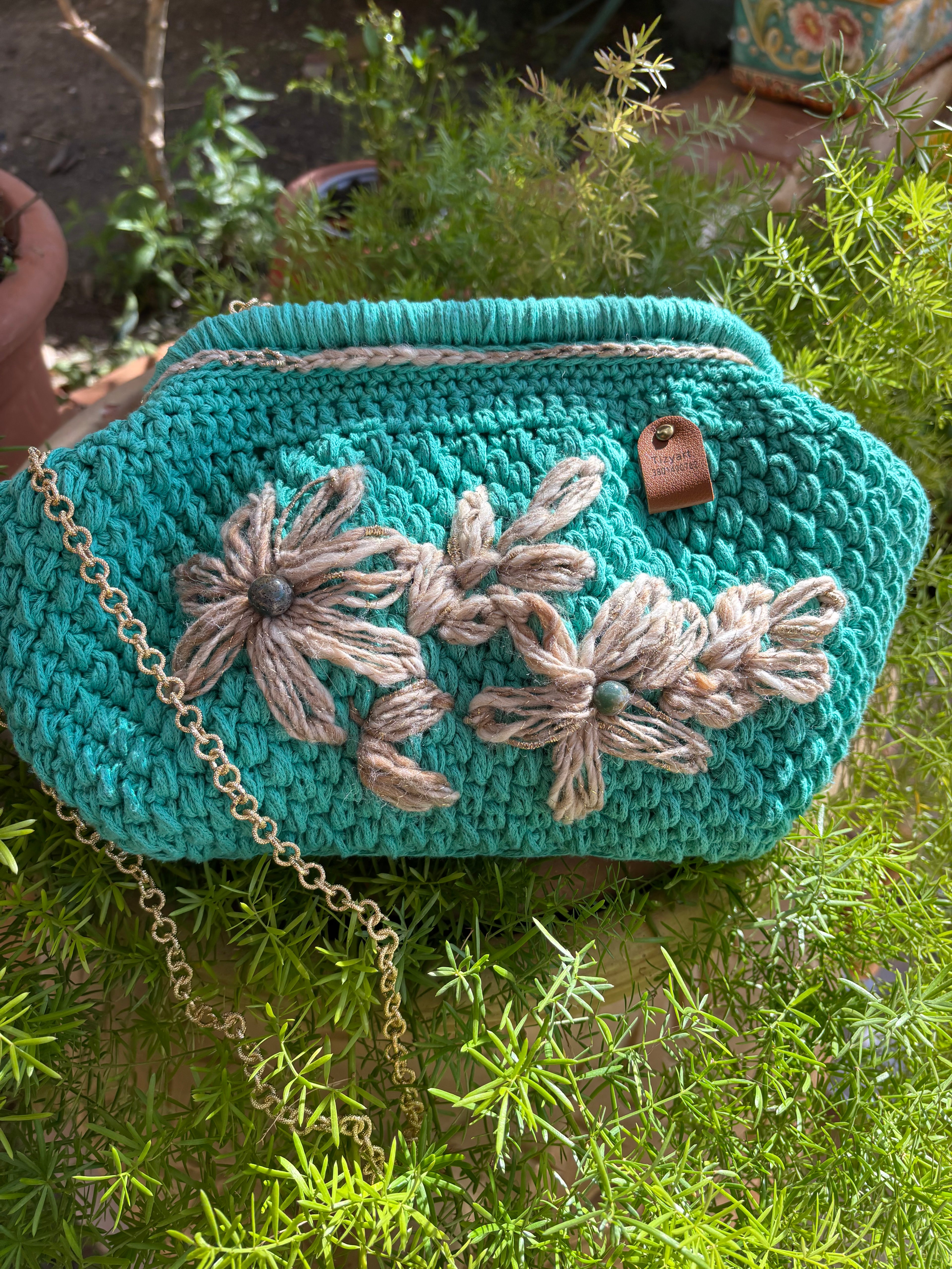 Borsa Artigianale in Cordoncino di Cotone Turchese