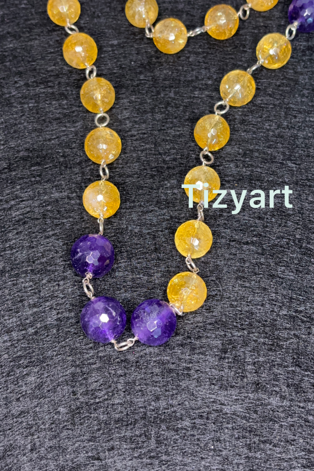 Collana lunga in ametista e aragonite montata in argento 925