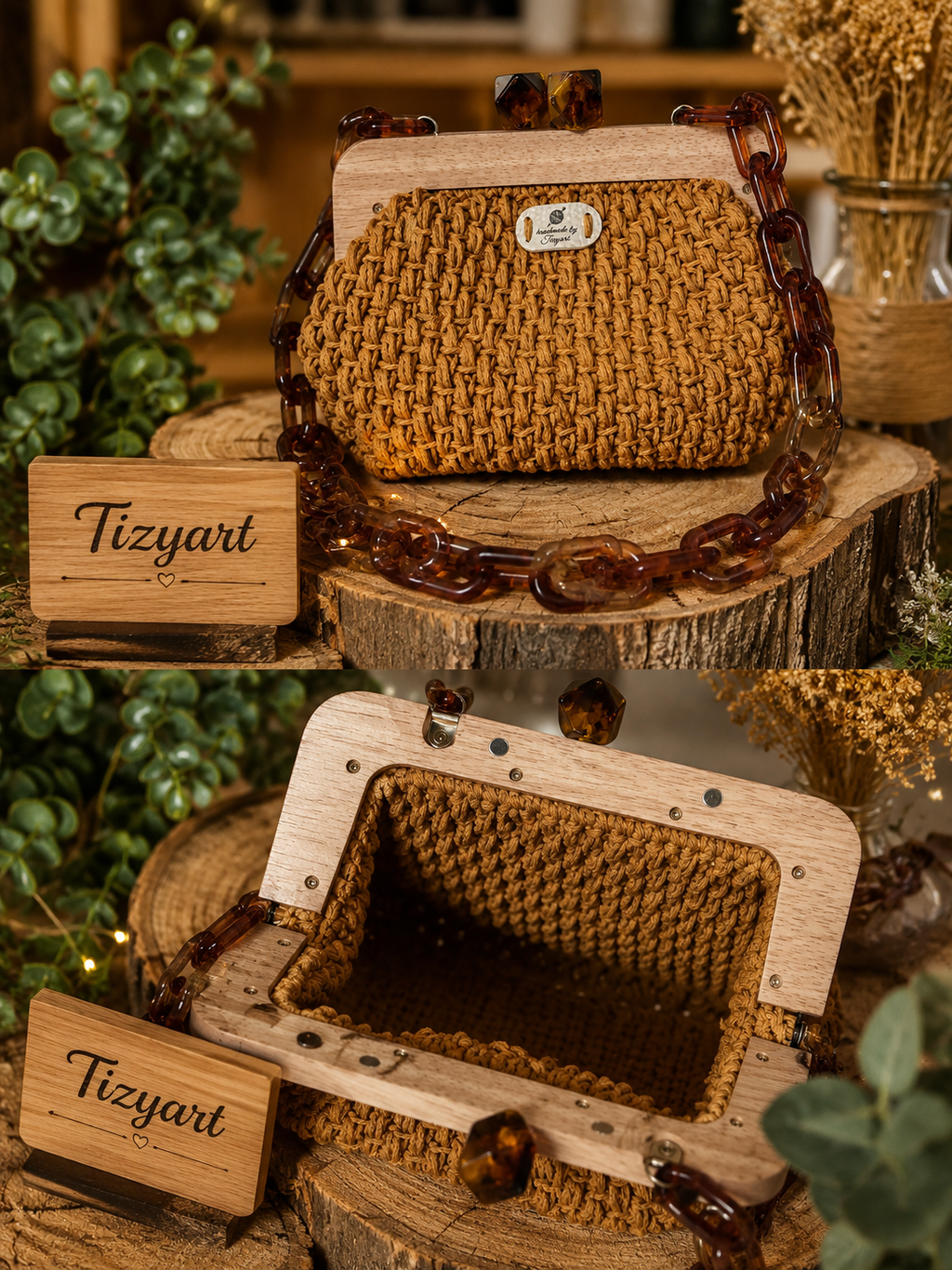 Borsa  all’Uncinetto con Chiusura in Legno -Tizyart