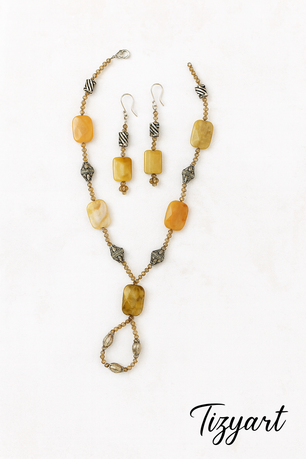 Parure collana + orecchini color miele – in Agata muschiata
