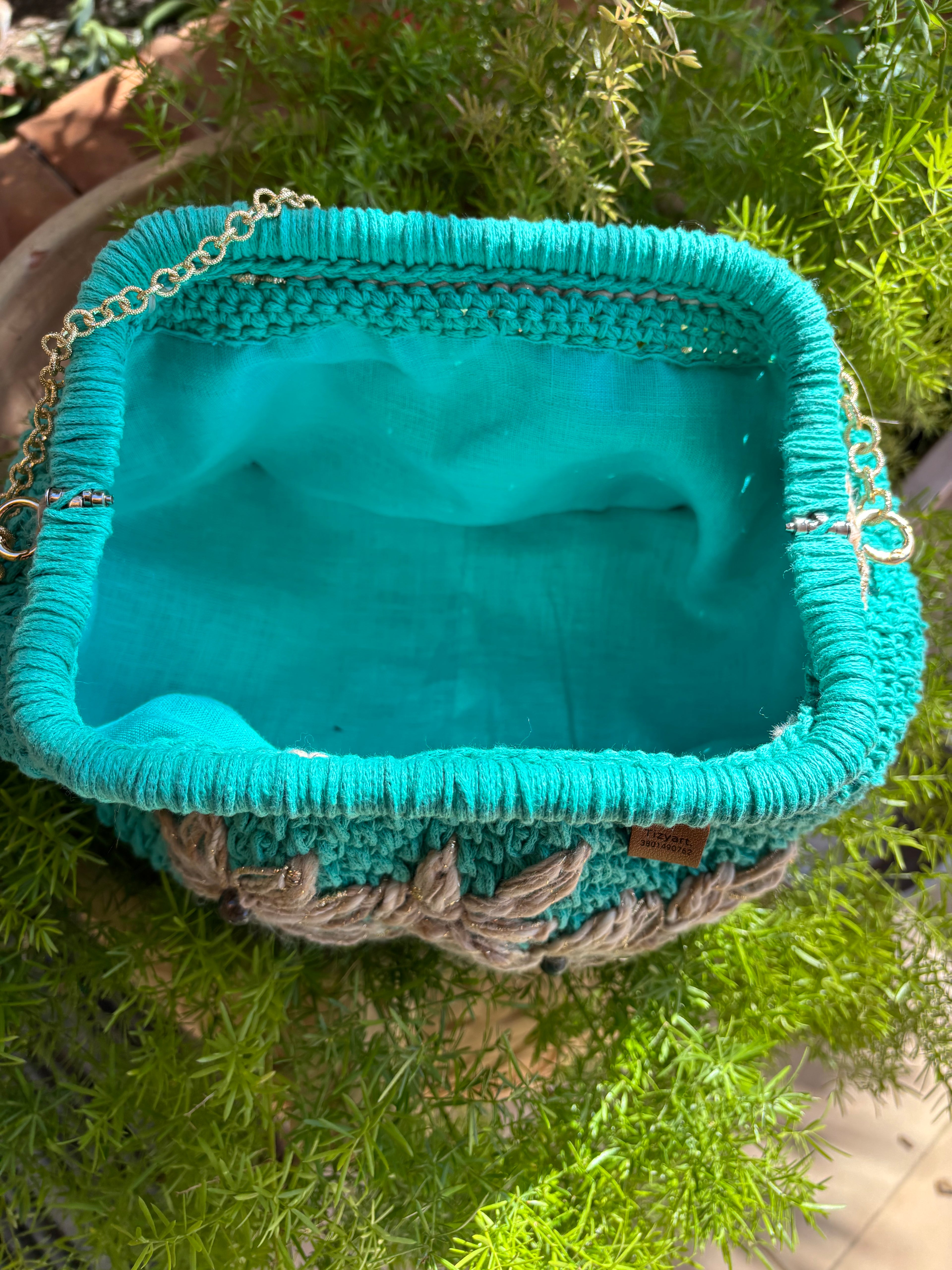 Borsa Artigianale in Cordoncino di Cotone Turchese