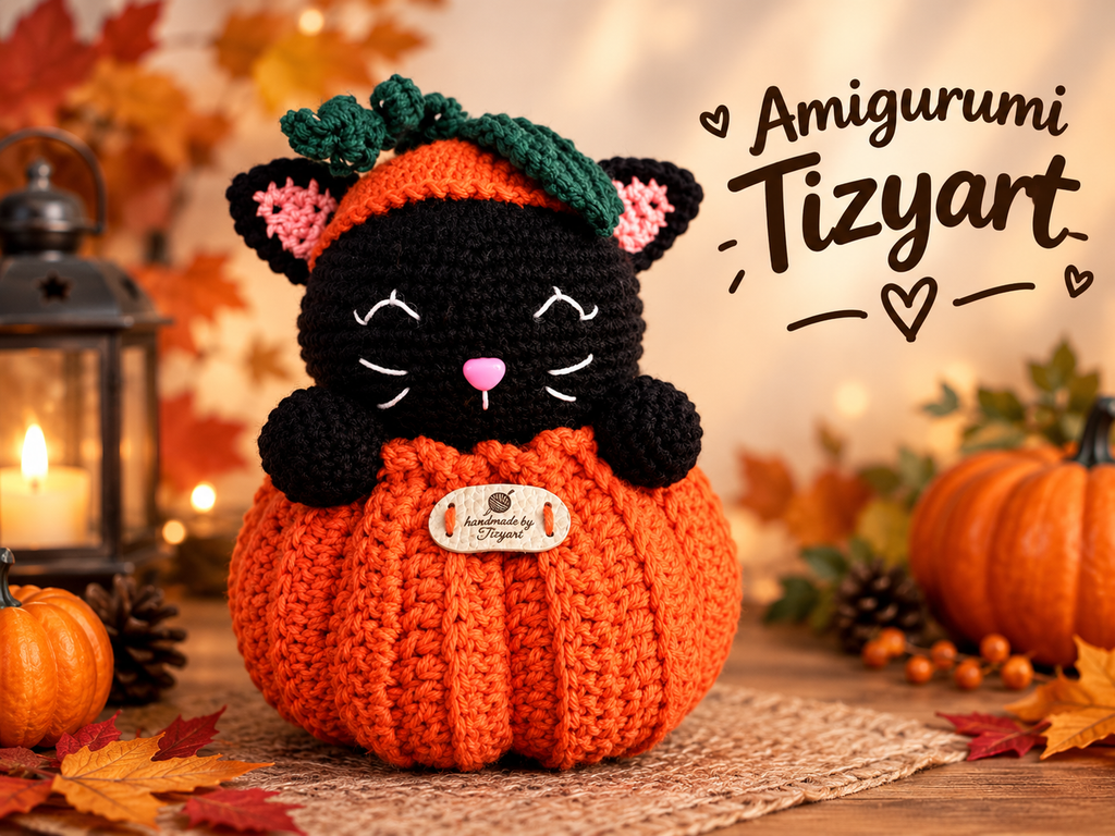 Amigurumi Tizyart – Gatto Nero di Halloween con Zucca 🎃🐈‍⬛
