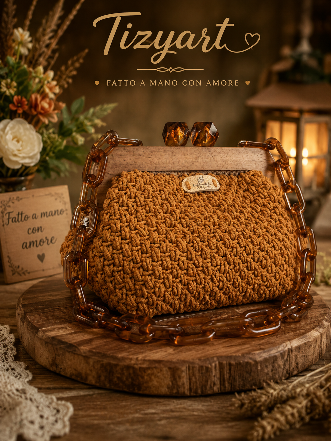 Borsa  all’Uncinetto con Chiusura in Legno -Tizyart