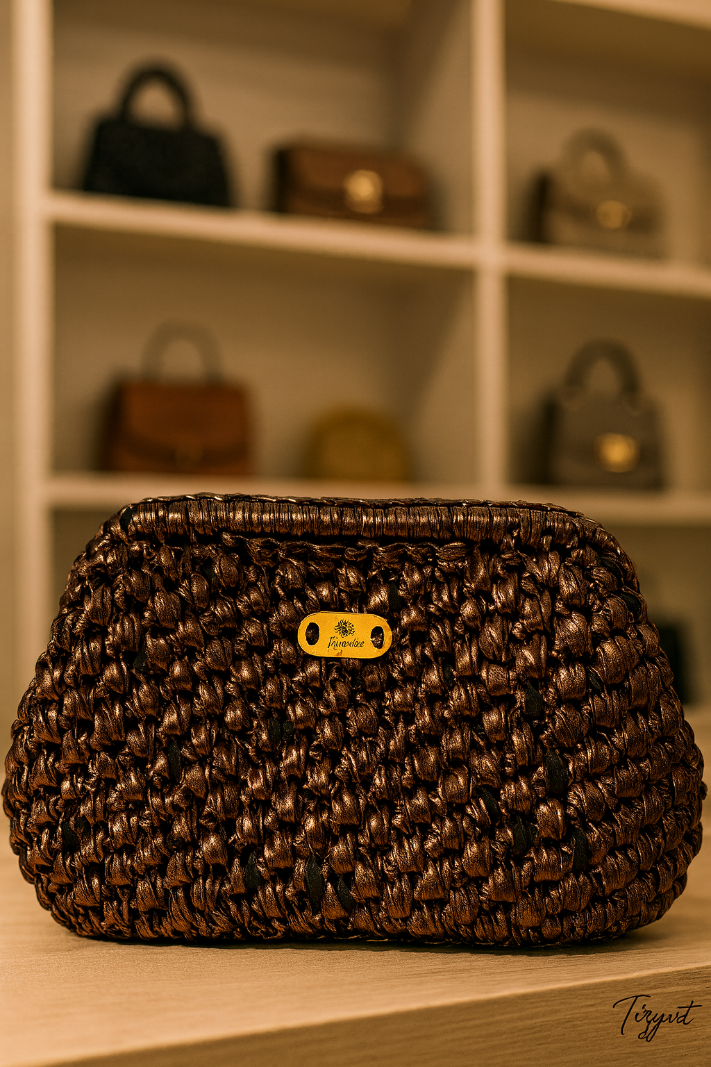 Pochette clutch intrecciata bronzo Tizyart –