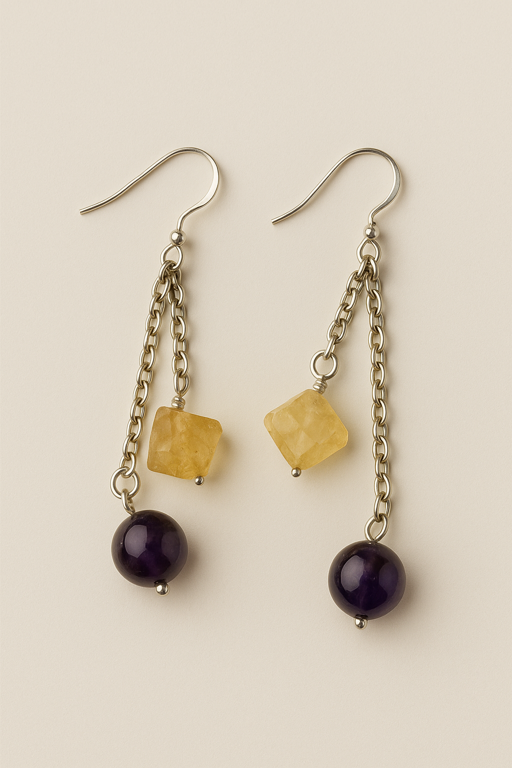 Orecchini pendenti in Argento 925 con Ametista e Quarzo Citrino – Handmade | Tizyart