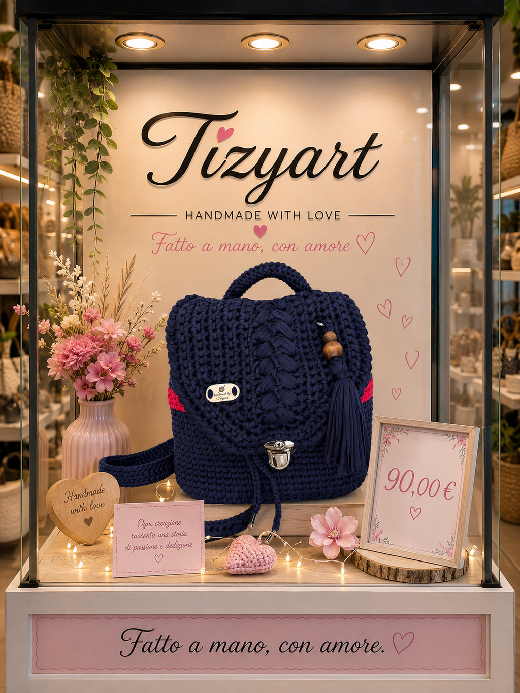 Zaino nero in fettuccia → Zaino Nero Artigianale in Fettuccia con Chiusura a Patta – Tizyart