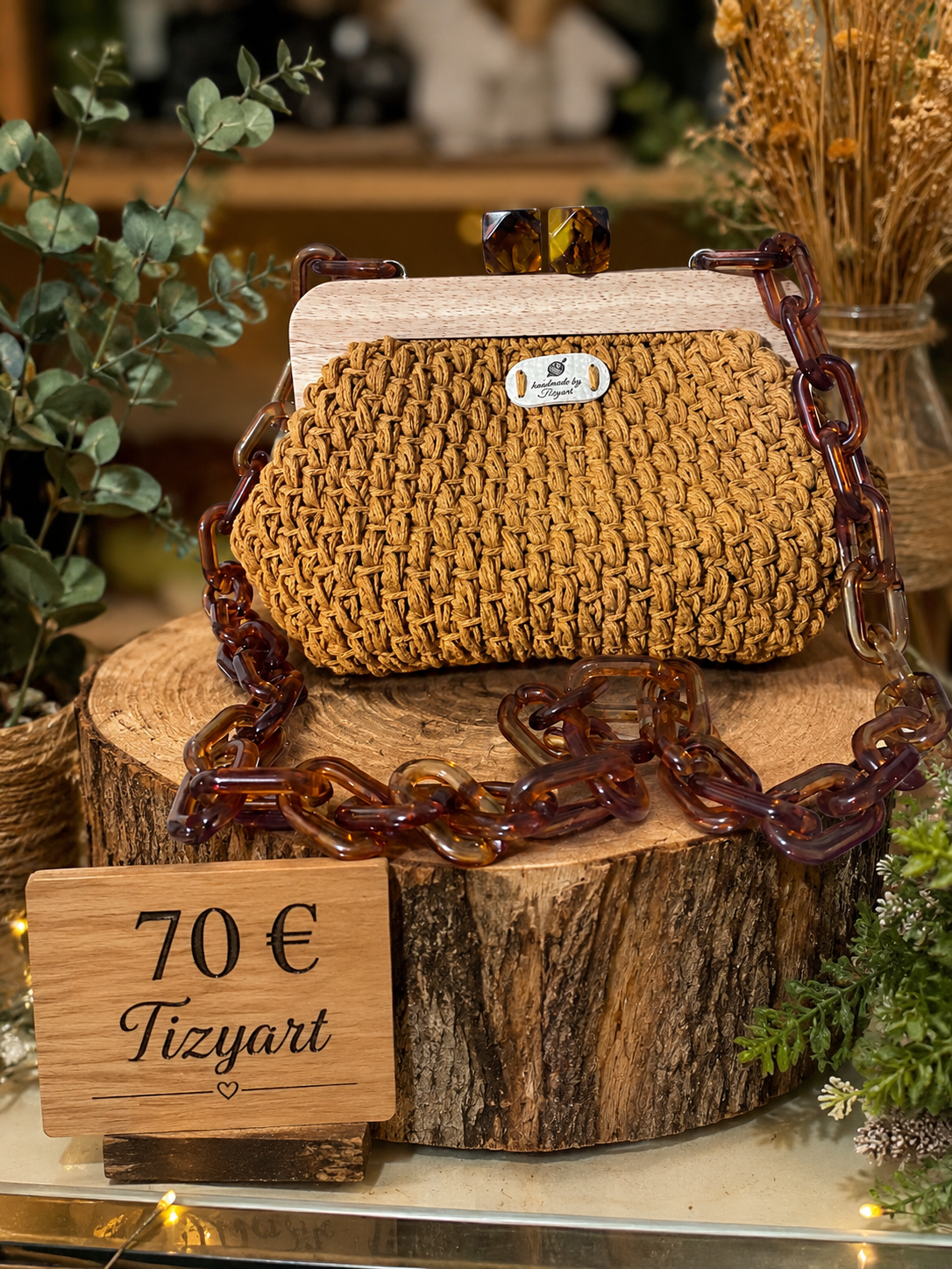 Borsa  all’Uncinetto con Chiusura in Legno -Tizyart