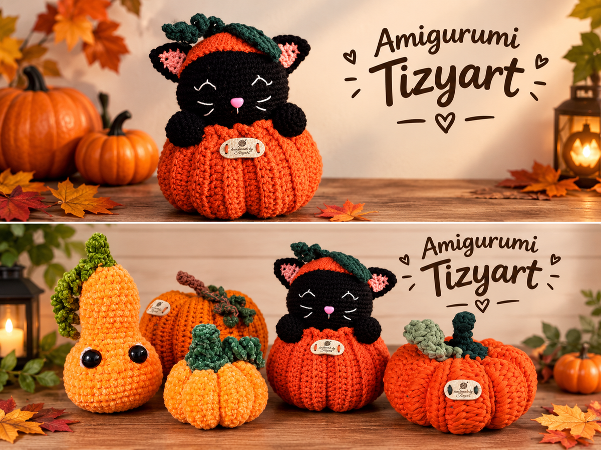 Amigurumi Tizyart – Gatto Nero di Halloween con Zucca 🎃🐈‍⬛