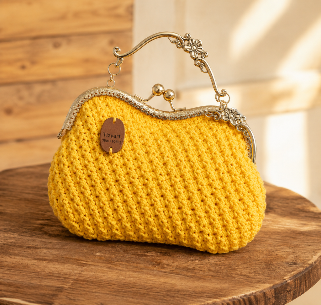 Borsa  all’Uncinetto  fatta a mano con Chiusura Vintage | Tizyart