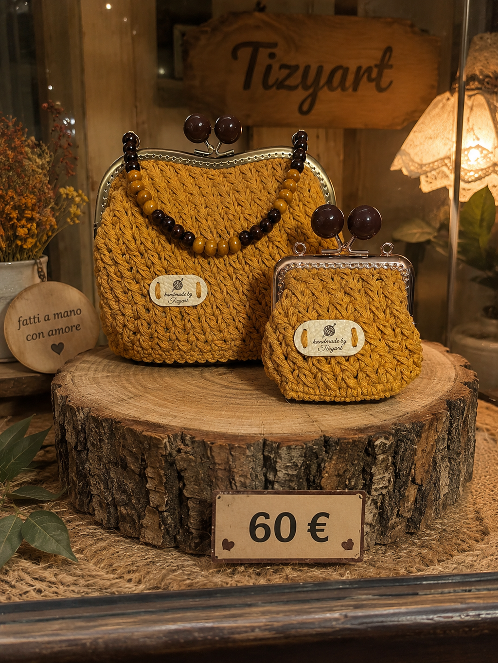 Set artigianale Tizyart → Set Borsa e Portamonete Crochet Bordeaux Tizyart