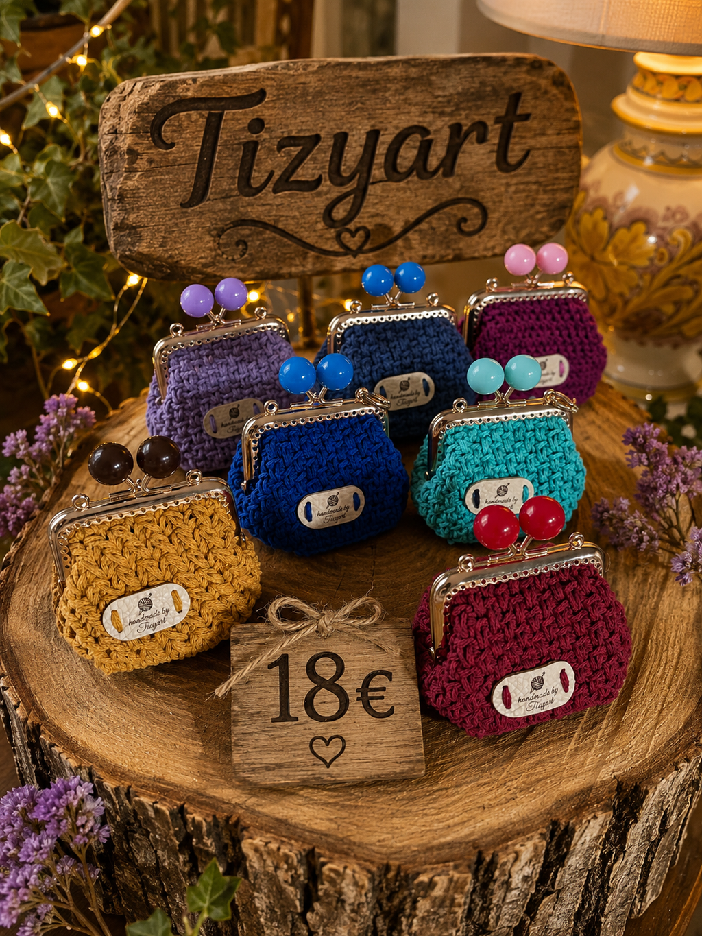 Mini portamonete all’uncinetto Tizyart – cordoncino in cotone, chiusura clic-clac → Mini Portamonete Crochet Tizyart con Chiusura Clic Clac