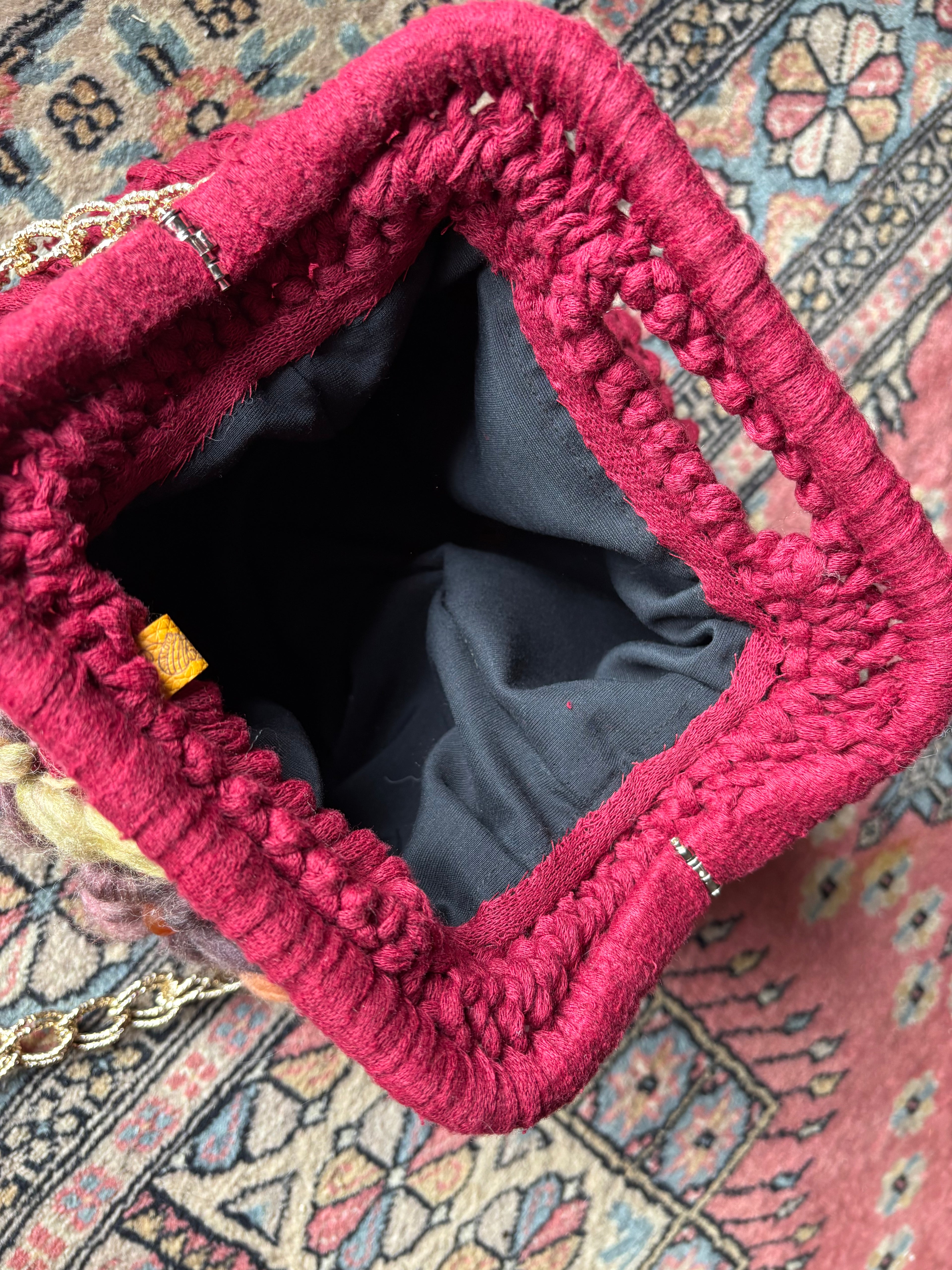 Borsa Handmade in Fettuccia con Fiori in Lana