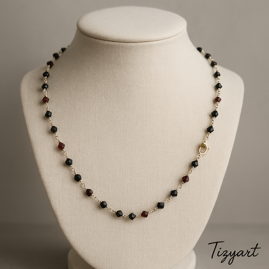 Collana unisex in cristalli Swarovski e argento 925 – nero e granato