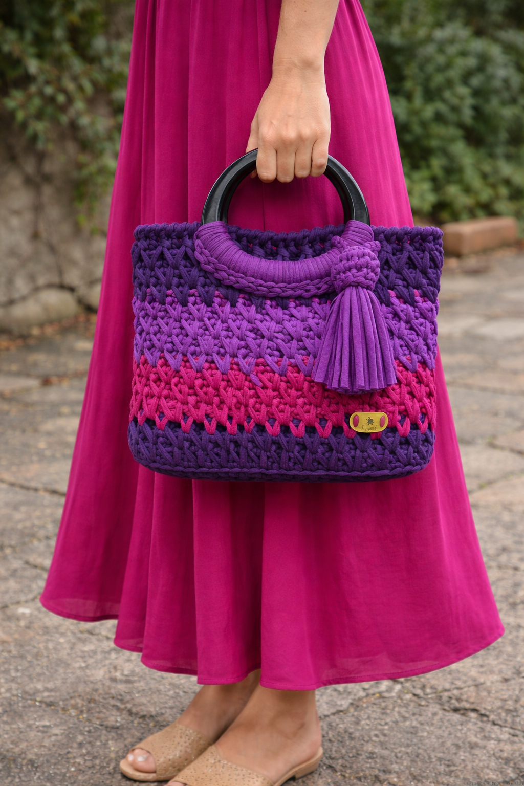 Borsa Artigianale Viola & Fucsia – Manici Rigidi